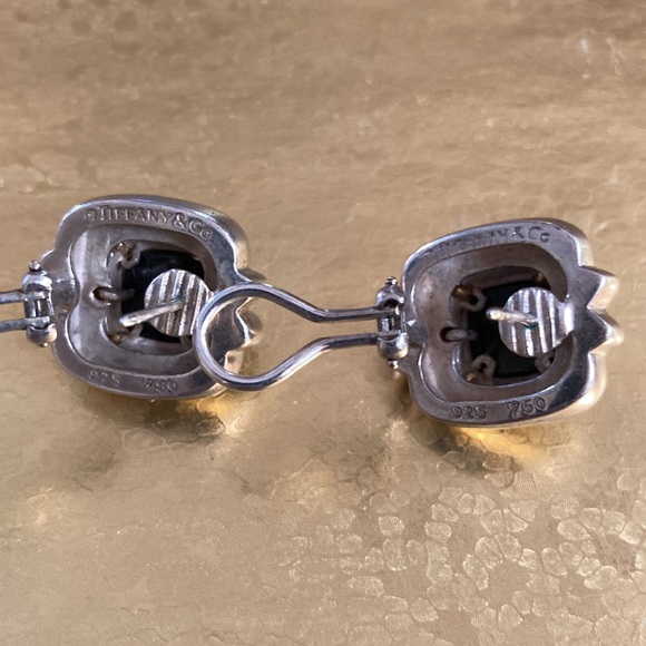 Authentic Tiffany, black onyx sterling silver with 18k gold roping post earrings - Picture 5 of 5
